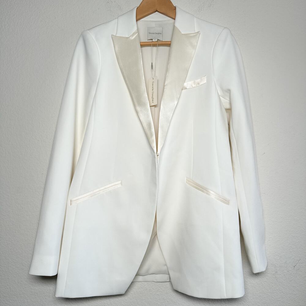 NWT Favorite Daughter The Suiting Blazer Ivory Size XS Satin Lapel SP24 $398 - Picture 3 of 17
